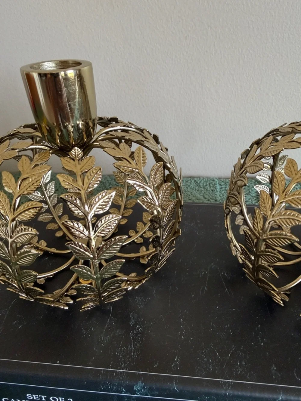 Bella Lux Gold Leaf Candle Stick Holders Set of 2 Thanksgiving Fall NEW!